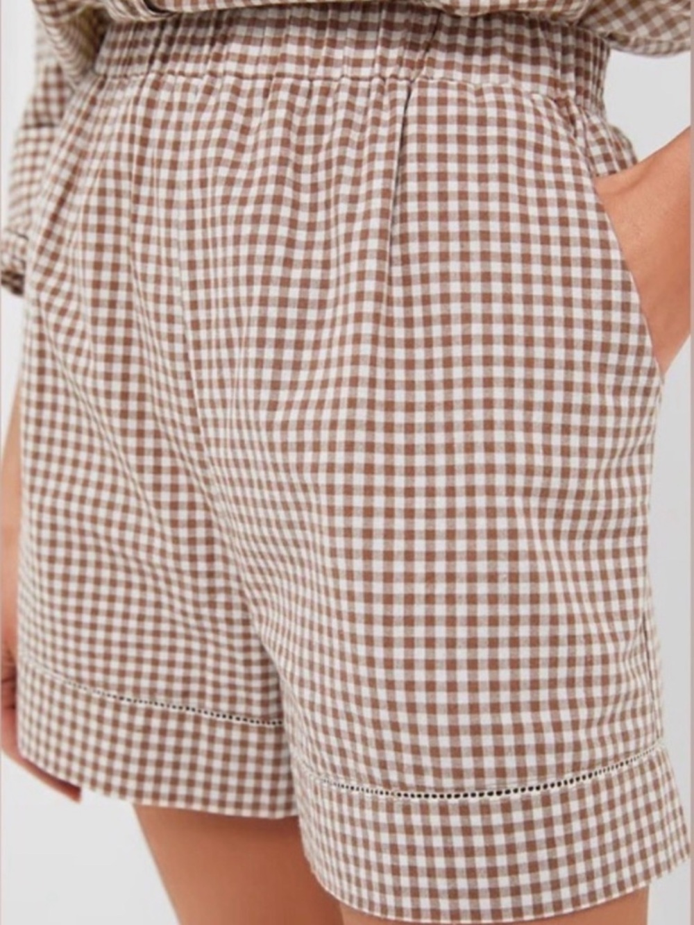 NWT Tuckernuck x Studio McGee Agusta Shorts in Mocha Cotton Gingham Size S - Picture 4 of 12